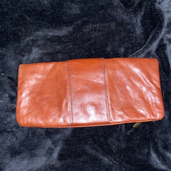 HOBO International Brown Leather Bow Buckle Detail Fold Over Clutch Purse - Picture 3 of 17